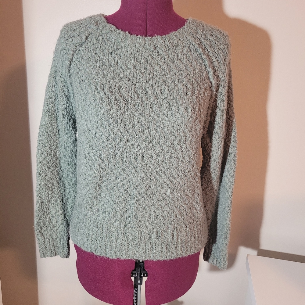 Women's Yet Again Green Sweater, Crew Neck, Medium